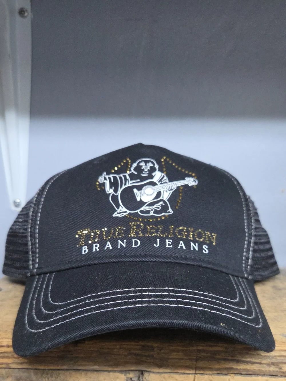True Religion Black Cap with Gold and White Logo